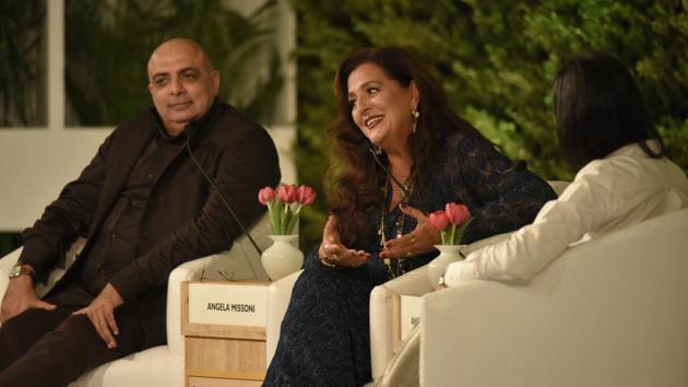 Defining luxury, Angela Missoni, Creative Director, Missoni said “Luxury doesn’t have to expensive, but it has to be precious.” She also said, “When my designs are copied for cheaper imitations, I take it as a compliment.” On bridal designs Missoni said she focuses on light-weights and dresses that are easy and don’t make the wearer suffer. Tarun Tahilniani echoed the sentiment saying “brides should wear lehengas that they are able to walk in.” (Sanchit Khanna / HT Photo)