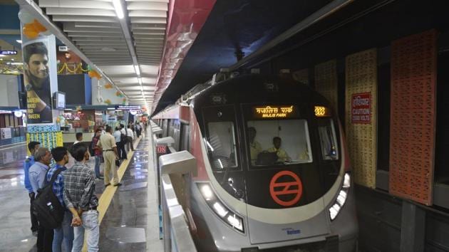 A view of Delhi's extension for Pink Line metro line, as it was officially opened for public from today, at South Extension Station, in New Delhi, India, on Monday, August 6, 2018. (HT PHOTO) A view of Delhi's extension for Pink Line metro line, as it was officially opened for public from today, at South Extension Station, in New Delhi, India, on Monday, August 6, 2018. (HT PHOTO)