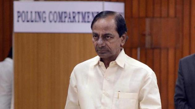 Telangana chief minister K Chandrasekhar Rao during the Rajya Sabha election at Assembly in Hyderabad.(PTI File Photo)