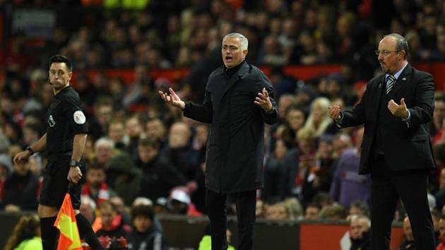 Manchester United's Jose Mourinho gestures during the match between Manchester United and Newcastle at Old Trafford.(AFP)