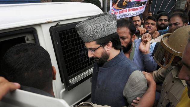 Moderate separatist Mirwaiz Umar Farooq was restrained to his home by police on Sunday.(PTI FILE PHOTO)