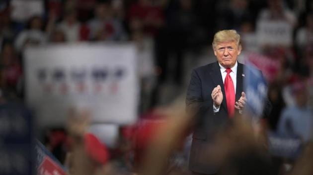 To cheers of supporters at the Kansas Expocentre in Topeka, Donald Trump declared it a “historic night”. (AFP) To cheers of supporters at the Kansas Expocentre in Topeka, Donald Trump declared it a “historic night”. (AFP)