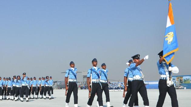 Indian Air Force (IAF) personnel during the full dress rehearsal for the 86th Air Force Day Parade 2018, at Hindon Air Force base in Ghaziabad, on Saturday, October 06, 2018. (Sakib Ali / HT Photo)