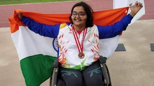 Ekta Bhyan produced her best throw in her fourth attempt, 16.02m, winning the F32/51 event (Twitter) Ekta Bhyan produced her best throw in her fourth attempt, 16.02m, winning the F32/51 event (Twitter)