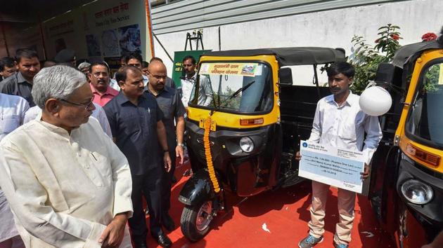 Bihar Chief Minister Nitish Kumar during the launch of ‘Mukhyamantri Gram Parivahan Yojana’ in Patna. (PTI) Bihar Chief Minister Nitish Kumar during the launch of ‘Mukhyamantri Gram Parivahan Yojana’ in Patna. (PTI)