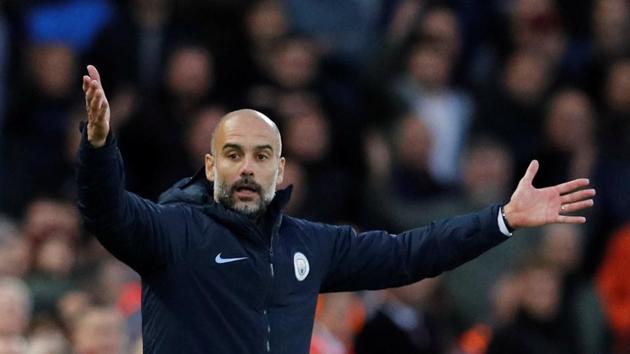 Manchester City manager Pep Guardiola reacts during the match against Liverpool. (REUTERS) Manchester City manager Pep Guardiola reacts during the match against Liverpool. (REUTERS)