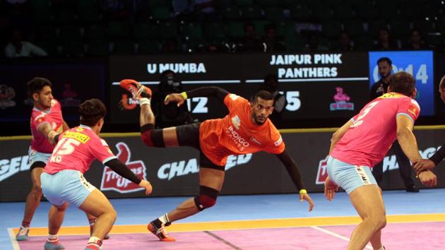 U Mumba’s Siddharth Desai in action against Jaipur Pink Panthers.(PKL Image)