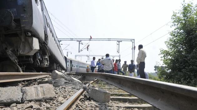 The sudden derailment shattered 500 railway sleepers and badly damaged the track up to 9 metres. (HT Photo) The sudden derailment shattered 500 railway sleepers and badly damaged the track up to 9 metres. (HT Photo)