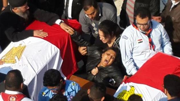 The men were tried for their involvement in a suicide bombing inside a Cairo chapel adjacent to St. Mark’s Cathedral, the seat of Egypt’s ancient Coptic Orthodox Church, in December 2016. The attack killed at least 25 people. (AFP/File Photo) The men were tried for their involvement in a suicide bombing inside a Cairo chapel adjacent to St. Mark’s Cathedral, the seat of Egypt’s ancient Coptic Orthodox Church, in December 2016. The attack killed at least 25 people. (AFP/File Photo)