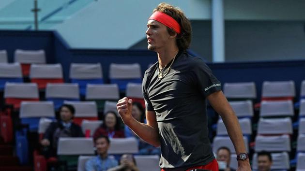 Alexander Zverev of Germany reacts after defeating Alex de Minaur of Australia during their men's singles third round match at the Shanghai Masters tennis tournament on October 11, 2018(AFP)