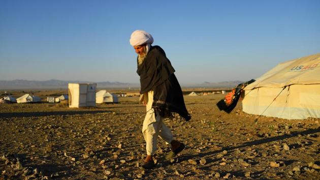Afghan farmer Murad Khan Ishaqzai, wizened and weather-beaten by decades of working in his wheat field, is one of more than 250,000 people in western Afghanistan displaced by the months-long dry spell that has devastated crops, livestock and water supplies. A drought 15 years ago temporarily forced Ishaqzai and his family from their home, but this one is “the worst in my life”, he said. (Hoshang Hashimi / AFP) Afghan farmer Murad Khan Ishaqzai, wizened and weather-beaten by decades of working in his wheat field, is one of more than 250,000 people in western Afghanistan displaced by the months-long dry spell that has devastated crops, livestock and water supplies. A drought 15 years ago temporarily forced Ishaqzai and his family from their home, but this one is “the worst in my life”, he said. (Hoshang Hashimi / AFP)