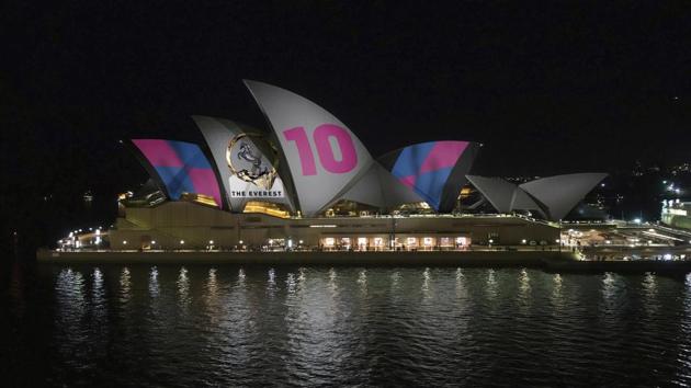 An artist’s impression of how horse race advertising will look on the Sydney Opera House. A plan to project a horse racing advertisement on the famed sails of the Sydney Opera House is dividing Australians. (Racing NSW via AP)
