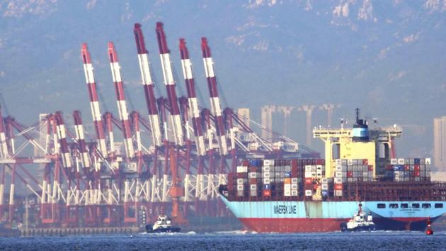 Tugboats move a container ship to the dockyard of a seaport in Qingdao in eastern China's Shandong province. Customs data on Friday, Oct. 12, 2018 showed China's trade surplus with the United States widened to a record $34.1 billion in September. (AP) Tugboats move a container ship to the dockyard of a seaport in Qingdao in eastern China's Shandong province. Customs data on Friday, Oct. 12, 2018 showed China's trade surplus with the United States widened to a record $34.1 billion in September. (AP)