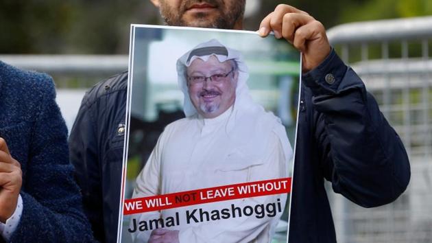 A demonstrator holds picture of Saudi journalist Jamal Khashoggi during a protest in front of Saudi Arabia's consulate in Istanbul, Turkey.(REUTERS)