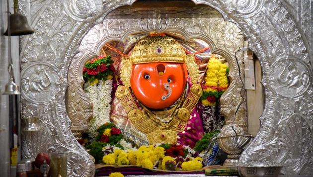 Chatuhshrungi temple on the first day of Navaratri festival in Pune on Wednesday. (SANKET WANKHADE/HT PHOTO )