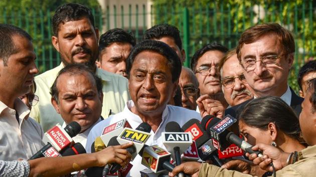 Senior Congress leader Kamal Nath talks to the media after a hearing by the Supreme Court on the petition filed by him. (PTI) Senior Congress leader Kamal Nath talks to the media after a hearing by the Supreme Court on the petition filed by him. (PTI)