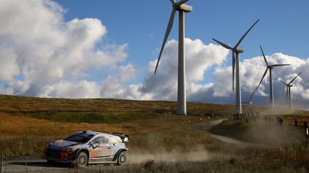 Belgium’s Thierry Neuville and co-driver Nicolas Gilsoul compete in a Toyota during the Myherin stage of the Wales Rally GB, the penultimate stage of the FIA World Rally Championship, in Mid Wales. (Geoff Caddick / AFP)