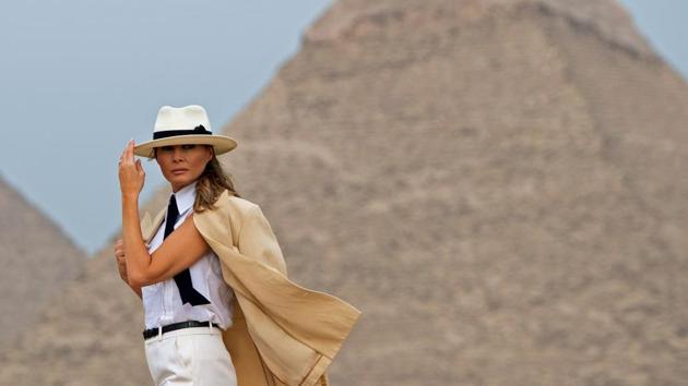 US First Lady Melania Trump visits the Giza Pyramids during the final stop of her week-long trip through four countries in Africa. (Saul Loeb / AFP)