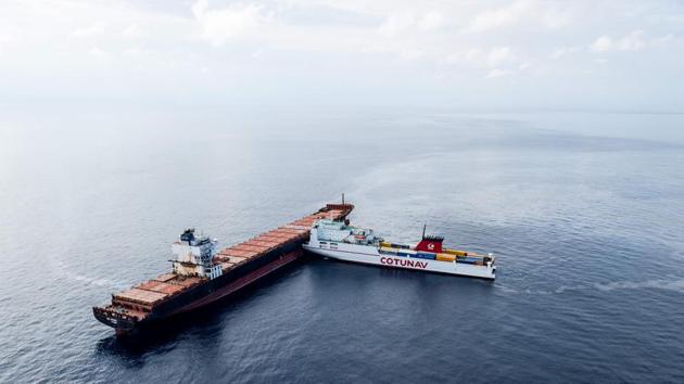 Two cargo ships after they collided off the Mediterranean island of Corsica. French and Italian ships raced o contain a spreading oil spill after the Tunisian freighter (front) rammed into the Cyprus-based CSL Virginia vessel that was anchored about 30 kilometres (20 miles) off the northern tip of the French island. (French Marine Nationale Handout / AFP)