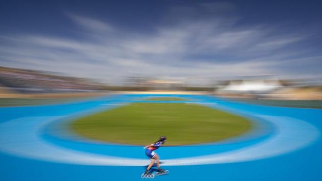 Chilean Ashly Catalina Marin Torres warms up ahead of the Roller Speed Skating Women's Combined at the Bosques de Palermo, Green Park, during the Youth Olympic Games in Buenos Aires, Argentina. (Simon Bruty / OIS / IOC /AFP)