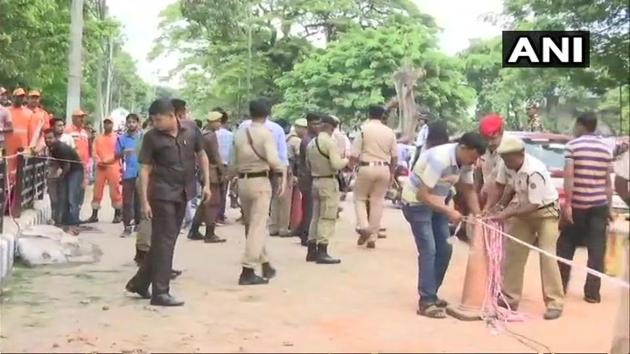The explosion took place at a construction material dump in the Pan Bazar area. (ANI/Twitter) The explosion took place at a construction material dump in the Pan Bazar area. (ANI/Twitter)