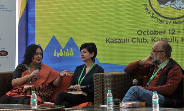 Mitra Phukan, Jahnavi Barua and Sanjoy Hazarika during a discussion at Kasauli Lit Fest. (Ravi LKumar/HT) Mitra Phukan, Jahnavi Barua and Sanjoy Hazarika during a discussion at Kasauli Lit Fest. (Ravi LKumar/HT)