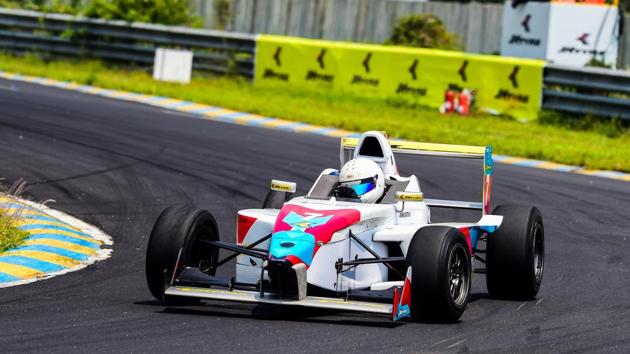 Ashwin Datta consolidated his position at the top of National Racing Championship.(HT Photo)