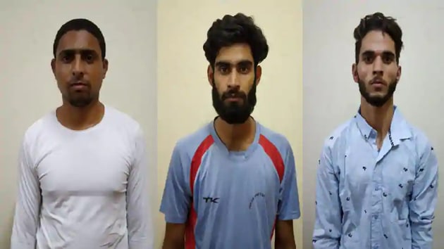 (Left to right) Mohammed Idriss Shah alias Nadeem, Yusuf Rafiq Bhatt and Zahid Gulzar were arrested on Wednesday/(HT Photo)