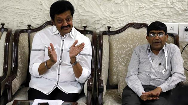 Anil Shirole (left), member of Parliament and Ajay Kumar, airport director, Lohegaon airport, during a press conference on Saturday. (Photo byPHOTO)(Rahul Raut/HT) Anil Shirole (left), member of Parliament and Ajay Kumar, airport director, Lohegaon airport, during a press conference on Saturday. (Photo byPHOTO)(Rahul Raut/HT)