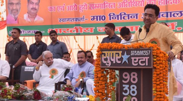BJP’s general secretary(organisation) Sunil Bansal addressing a rally in Hardoi. (HT Photo) BJP’s general secretary(organisation) Sunil Bansal addressing a rally in Hardoi. (HT Photo)