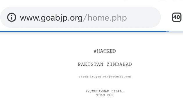 An old website of BJP’s Goa unit was hacked Monday by unknown persons, who posted the message ‘Pakistan Zindabad’ on it, a party functionary said. (Anisha Dutta/Twitter) An old website of BJP’s Goa unit was hacked Monday by unknown persons, who posted the message ‘Pakistan Zindabad’ on it, a party functionary said. (Anisha Dutta/Twitter)