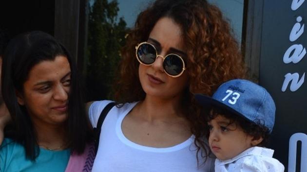 Kangana Ranaut seen with her sister Rangoli and her nephew at Mumbai's Bandra. (IANS) Kangana Ranaut seen with her sister Rangoli and her nephew at Mumbai's Bandra. (IANS)