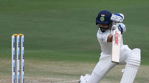 Indian captain Virat Kohli plays a shot during the second day's play of the second Test cricket match between India and West Indies.(AFP)