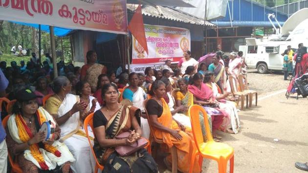 Women protesters at Nilakkal base camp en route to Sabarimala.