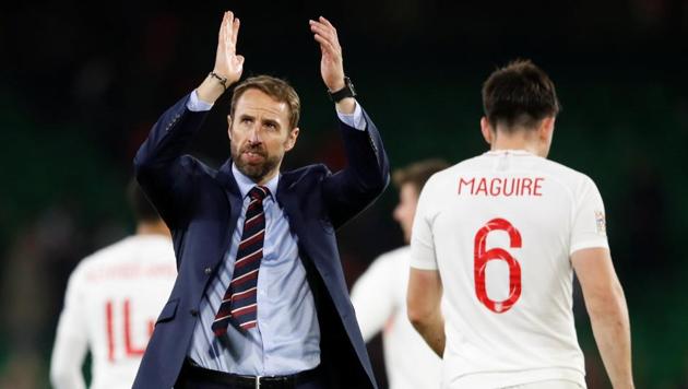 England manager Gareth Southgate applauds the fans after the match on Monday. (Action Images via Reuters) England manager Gareth Southgate applauds the fans after the match on Monday. (Action Images via Reuters)