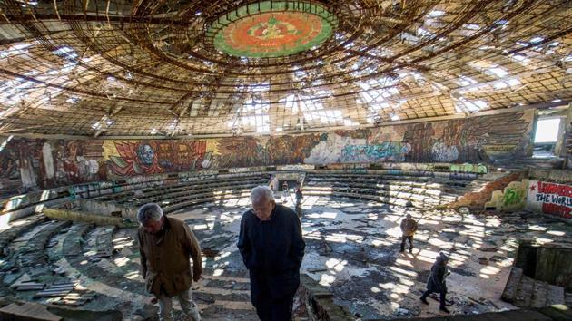 Inaugurated in 1981, it fell into disrepair after the collapse of the Iron Curtain in 1989. In recent years, only the most adventurous tourists have visited the spot, prompting authorities to lock it up to prevent accidents. Experts from cultural heritage organisation Europa Nostra visited the site last month and have urged Bulgarian authorities to rescue what they believe is “a masterpiece of architecture, engineering and art”. (Nikolay Doychinov / AFP) Inaugurated in 1981, it fell into disrepair after the collapse of the Iron Curtain in 1989. In recent years, only the most adventurous tourists have visited the spot, prompting authorities to lock it up to prevent accidents. Experts from cultural heritage organisation Europa Nostra visited the site last month and have urged Bulgarian authorities to rescue what they believe is “a masterpiece of architecture, engineering and art”. (Nikolay Doychinov / AFP)