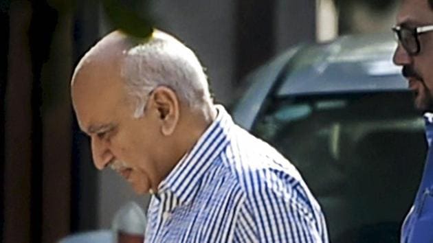 Union minister M J Akbar, who is facing allegations of sexual harassment by a number of women journalists, at his residence after his arrival from a foreign tour, in New Delhi on Sunday.(PTI Photo)