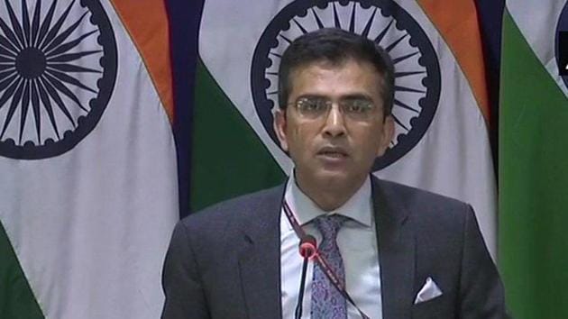 MEA spokesperson Raveesh Kumar addressing a media briefing in New Delhi on October 18.(ANI Photo/Twitter) MEA spokesperson Raveesh Kumar addressing a media briefing in New Delhi on October 18.(ANI Photo/Twitter)