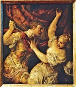 Tarquinius and Lucretia (1570) by Tiziano Vecellio (1490-1576).(De Agostini/Getty Images) Tarquinius and Lucretia (1570) by Tiziano Vecellio (1490-1576).(De Agostini/Getty Images)