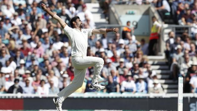 India's Jasprit Bumrah bowls on the first day of the fifth Test cricket match between England and India at The Oval in London on September 7, 2018.(AFP)