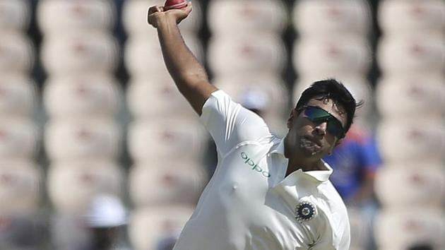 Indian bowler Ravichandran Ashwin bowls during the first day of the second cricket test match.(AP)