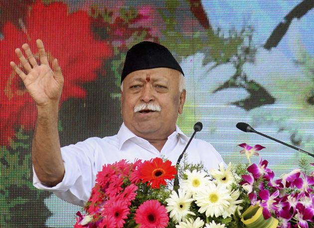 RSS chief Mohan Bhagwat addresses the Vijay Dashmi function at RSS headquaters in Nagpur, Maharashtra, Thursday, Oct 18, 2018. (PTI) RSS chief Mohan Bhagwat addresses the Vijay Dashmi function at RSS headquaters in Nagpur, Maharashtra, Thursday, Oct 18, 2018. (PTI)