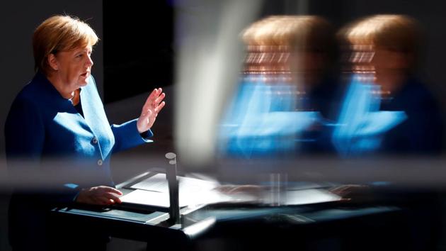 German Chancellor Angela Merkel speaks during a session at the lower house of parliament Bundestag in Berlin, Germany. (Fabrizio Bensch / REUTERS)