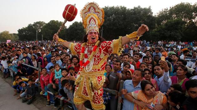 An artist dressed as Hanuman participates in Vijaya Dashmi, or Dussehra festival celebrations in Chandigarh. (Ajay Verma / REUTERS) An artist dressed as Hanuman participates in Vijaya Dashmi, or Dussehra festival celebrations in Chandigarh. (Ajay Verma / REUTERS)