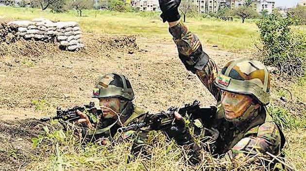 Members of Bhutan army during the BIMSTEC military exercise in Pune, September 14, 2018(HT)