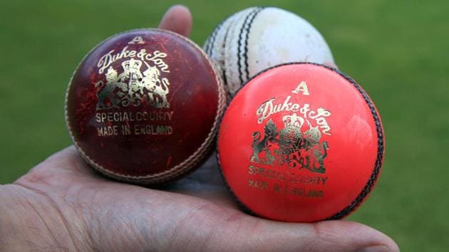 The pink Dukes ball to be used in the 1st Day Night Test match during the nets session at Edgbaston, Birmingham(PA Images via Getty Images)