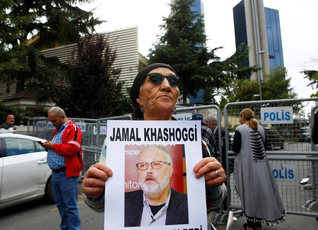 A human rights activist holds picture of Saudi journalist Jamal Khashoggi during a protest outside the Saudi Consulate in Istanbul, Turkey October 9, 2018. REUTERS/Osman Orsal(REUTERS)