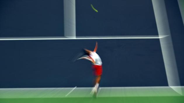 Novak Djokovic of Serbia serves against Alexander Zverev of Germany in their men’s singles semi-final match at the Shanghai Masters tennis tournament in China. (Johannes Eisele / AFP)