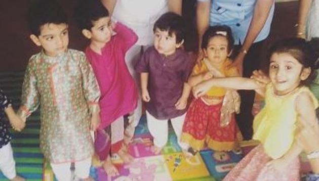 Kareena Kapoor’s son Taimur with Tusshar Kapoor’s son Laksshya and Soha Ali Khan’s daughter Inaaya.