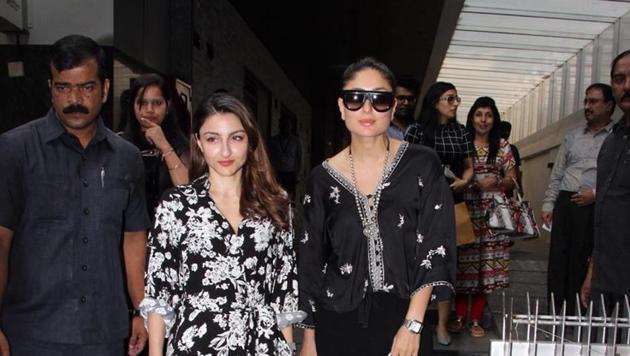 Soha Ali Khan and Kareena Kapoor Khan spotted at a restaurant in Mumbai.(Viral Bhayani)